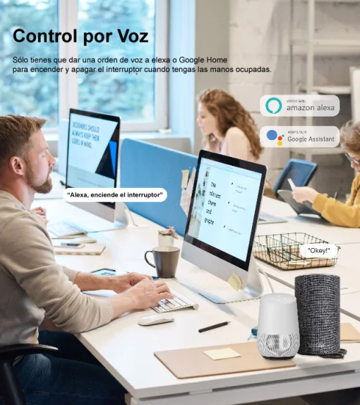 Cod. I:886 Interruptor de pared Smart WIFI WHC06 / 2 botones táctiles / No requiere Neutro / Control por APP Tuya o Smart Life / compatible con Alexa, Google Home / Dim.: 120*72*5mm / negro