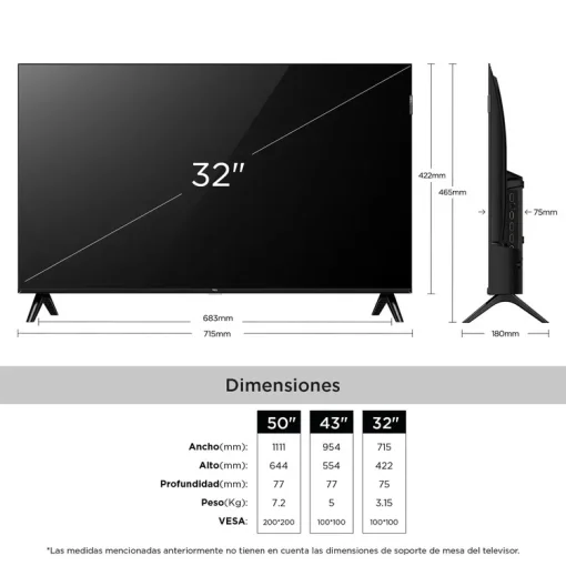Cod. 114 Smart TV TCL 32S5K 32&quot; QLED FHD / Google TV / HDR 10 / Diseño Slim, Bisel Metálico / 2*HDMI, 1*USB / Wi-FI + BT 5.0 / Dolby Audio / Control remoto por voz Google