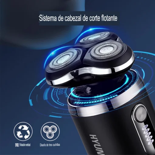 Cod. 1046 Kit Afeitadora Hyundai PHT-083 4en1 / 5W / Bat. 600 mAh / 8500 RPM / resistente al agua (IPX6) / Incl. (1*cabezal recortador vello nasal, 1*recortador vello, 1*cepillo limpieza facial, 1*cabezal masaje)