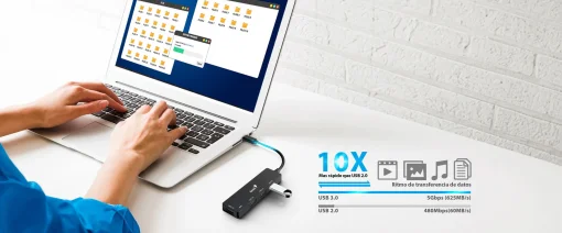 Cod. B:372 Hub Genius UH-400 USB-C a USB-A 3.0 de 4 Puertos 5Gbps / Compatible: Windows®, Mac OS, Android, Apple IOS / Plug &amp; play