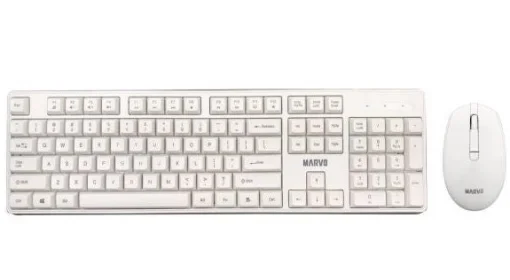Cod. 250 Kit Marvo Wireless WS005 WH, Teclado + Mouse óptico 1600DPI, 4 botones / 2.4GHz / F. Multimedia / Silencioso / Ergonómico
