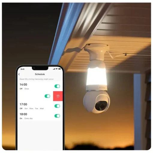 Cod. 417 C&aacute;mara/Foco Smart IMOU Bulb Cam (5MP) 3K UHD 340&deg; Wi-Fi / Visi&oacute;n Nocturna Full-Color / 25m IR / Detecci&oacute;n y Seg.&nbsp;IA (pers. veh.) / Audio bidireccional / Luz ON/OFF Programable / Soporta microSD(256GB) / Compatible: Google Home y Alexa