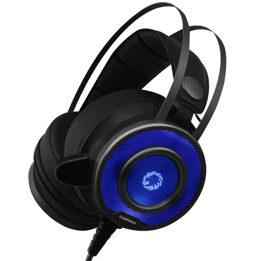 Cod. 112 Headphone Gaming Pro GAMEMAX HG200 / Luces LED 7 colores de efecto respiración / Mic. diseño corto / 2*3.5mm + adaptador a 1*jack, USB(LuzLED) / Cable 2.3 m