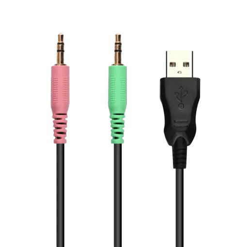 Cod. 112 Headphone Gaming Pro GAMEMAX HG200 / Luces LED 7 colores de efecto respiración / Mic. diseño corto / 2*3.5mm + adaptador a 1*jack, USB(LuzLED) / Cable 2.3 m