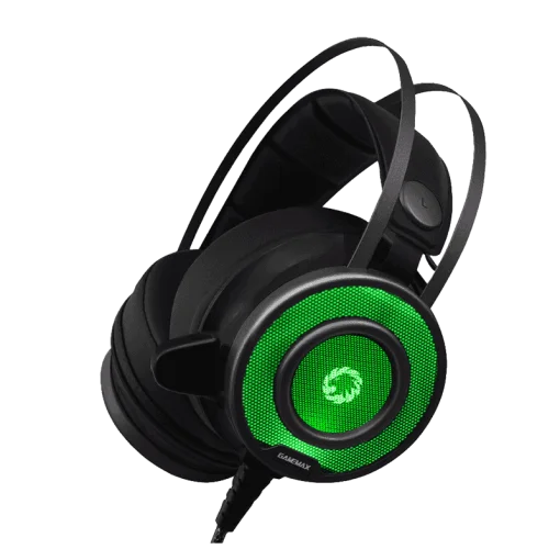 Cod. 112 Headphone Gaming Pro GAMEMAX HG200 / Luces LED 7 colores de efecto respiración / Mic. diseño corto / 2*3.5mm + adaptador a 1*jack, USB(LuzLED) / Cable 2.3 m