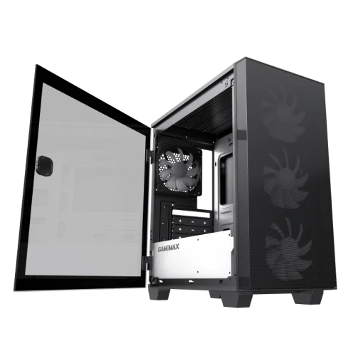 Cod. 143 Case Gaming GAMEMAX Aero Mini Eco / MATX / Panel frontal Mesh / tapa lateral vidrio templado / USB3.0 + USB 2.0 / HD audio / Incluye 4*ventiladores Black 12cm