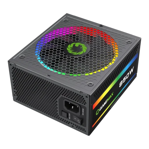 Cod. 161 Fuente de Poder GAMEMAX RGB-850 PRO BK / Modular / 850WATTS / Certificada 80+ Gold / Compatible NVIDIA Series RTX / AMD RT-RX (ATX 12V 2.31, EPS 12V 2.92) / 14CM ARGB FAN Silencioso (25 Modos de iluminación) Aura SYNC ASUS, GIGABYTE, MSI