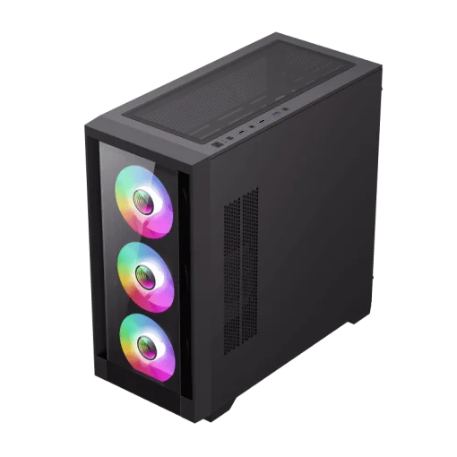 Cod. 316 Case GAMEMAX Defender TG BK/ lateral y frontal vidrios templados / 1*USB3.0 + 2*USB2.0 / Audio HD Compatible: GPU Serie RTX-40xx y enfriador CPU líquido 360 / Incluye: 4*ventiladores 12mm. ARGB