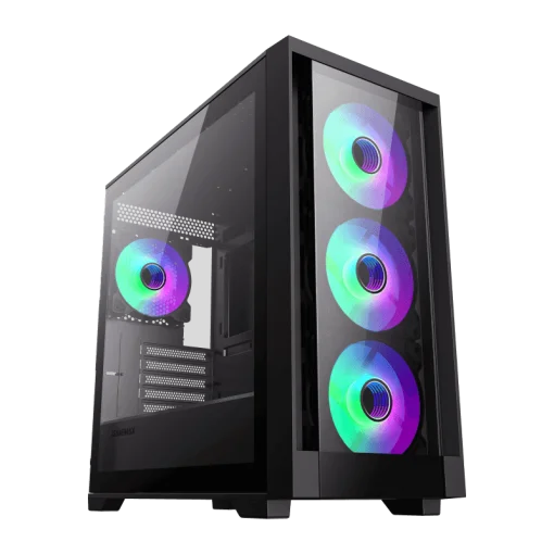Cod. 316 Case GAMEMAX Defender TG BK/ lateral y frontal vidrios templados / 1*USB3.0 + 2*USB2.0 / Audio HD Compatible: GPU Serie RTX-40xx y enfriador CPU líquido 360 / Incluye: 4*ventiladores 12mm. ARGB