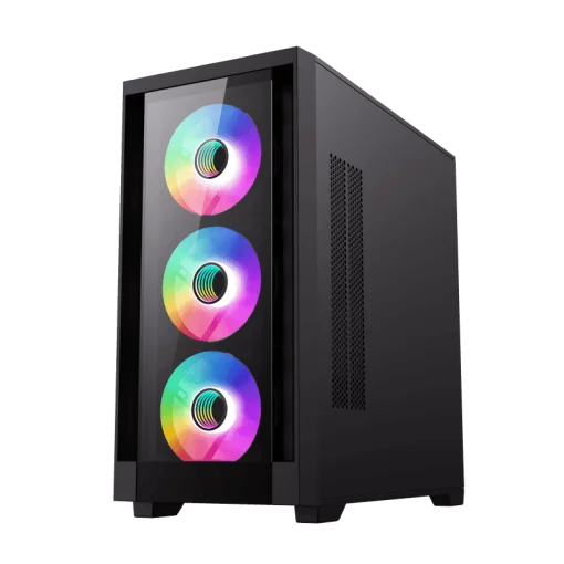 Cod. 316 Case GAMEMAX Defender TG BK/ lateral y frontal vidrios templados / 1*USB3.0 + 2*USB2.0 / Audio HD Compatible: GPU Serie RTX-40xx y enfriador CPU líquido 360 / Incluye: 4*ventiladores 12mm. ARGB
