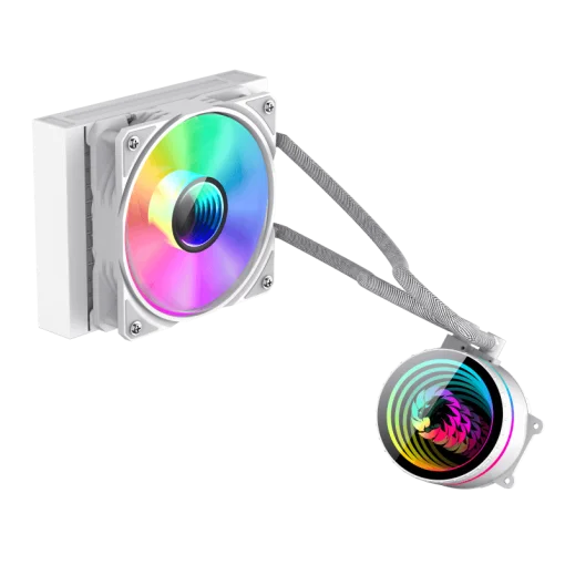 Cod. 165 Sistema de Enfriamiento Líquido GAMEMAX ICEBURG 120 White / FAN 1*120MM PWM / Sincronización ARGB AURA Sync / Conector 5V, 3 pines / 12V 4 pines / Compatible Intel 13va. Gen. LGA 1700 / AMD AM5 / ARGB