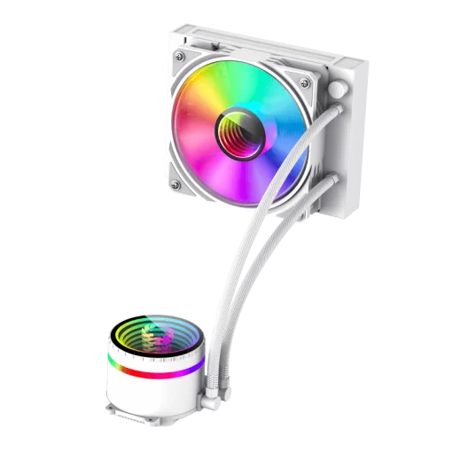 Cod. 165 Sistema de Enfriamiento Líquido GAMEMAX ICEBURG 120 White / FAN 1*120MM PWM / Sincronización ARGB AURA Sync / Conector 5V, 3 pines / 12V 4 pines / Compatible Intel 13va. Gen. LGA 1700 / AMD AM5 / ARGB