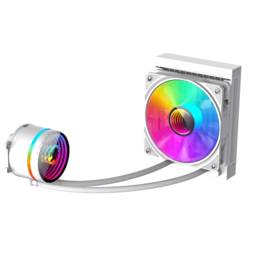 Cod. 165 Sistema de Enfriamiento Líquido GAMEMAX ICEBURG 120 White / FAN 1*120MM PWM / Sincronización ARGB AURA Sync / Conector 5V, 3 pines / 12V 4 pines / Compatible Intel 13va. Gen. LGA 1700 / AMD AM5 / ARGB