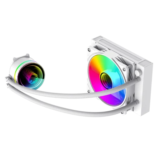 Cod. 165 Sistema de Enfriamiento Líquido GAMEMAX ICEBURG 120 White / FAN 1*120MM PWM / Sincronización ARGB AURA Sync / Conector 5V, 3 pines / 12V 4 pines / Compatible Intel 13va. Gen. LGA 1700 / AMD AM5 / ARGB