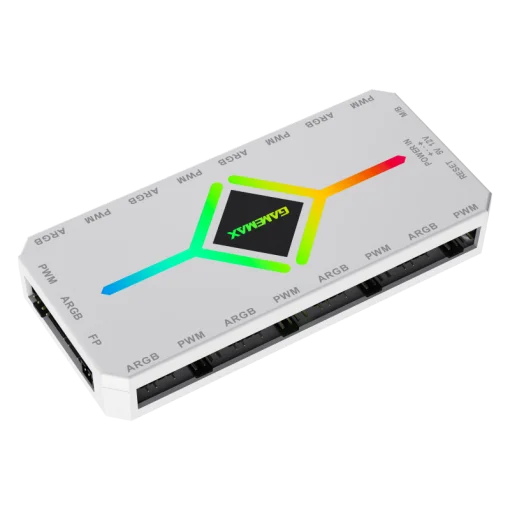 Cod. 474 HUB Controlador GAMEMAX 3en1 V4.0 PWM ARGB HUB / control remoto / Diseño magnético / Sync AURA, MSI Gigabyte, AsRock 5v 3 Pin, / 9 puertos PWM + ARGB