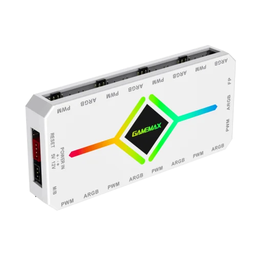 Cod. 474 HUB Controlador GAMEMAX 3en1 V4.0 PWM ARGB HUB / control remoto / Diseño magnético / Sync AURA, MSI Gigabyte, AsRock 5v 3 Pin, / 9 puertos PWM + ARGB