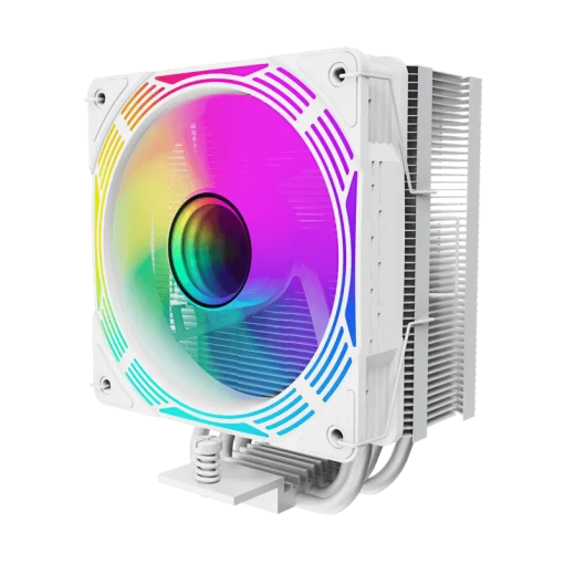 Cod. 163 Air cooler CPU GAMEMAX Ice Force WH ARGB / 4*tubos térmicos / TDP 200W  / Compatible: Intel Intel LGA1851/1700/115X/1366 y AMD AM5/AM4 / AURA SYNC 3 pines (M/F), PWM 4 pines