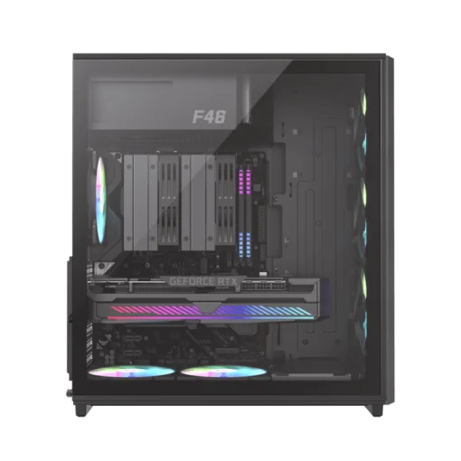Cod. 356 Case GAMEMAX F46 BK / ATX / 1*USB-C, 2*USB3.0 / frontal Mesh Optimizado P/Flujo de Aire y lat. vidrio templado / admite refri. líquida 360° &amp; VGA 350mm / Módulo I/O intercambiables / Incluye 4*Fans ARGB 120mm