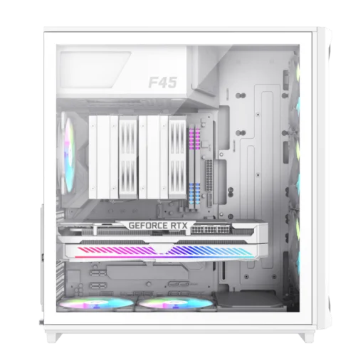 Cod. 357 Case GAMEMAX F46 WH / ATX / 1*USB-C, 2*USB3.0 / frontal Mesh Optimizado P/Flujo de Aire y lat. vidrio templado / admite refri. líquida 360° &amp; VGA 350mm / Módulo I/O intercambiables / Incluye 4*Fans ARGB 120mm