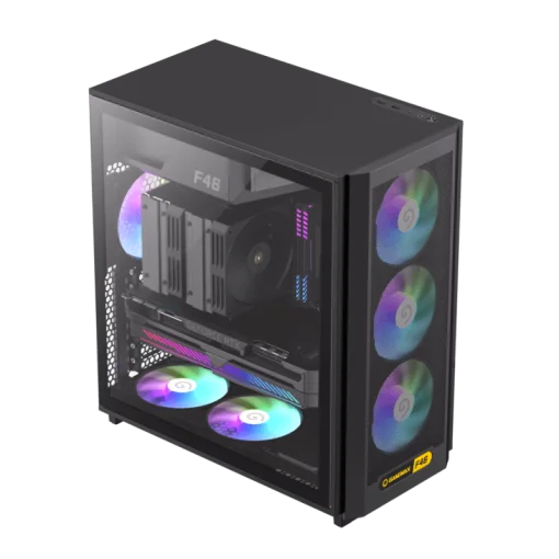 Cod. 356 Case GAMEMAX F46 BK / ATX / 1*USB-C, 2*USB3.0 / frontal Mesh Optimizado P/Flujo de Aire y lat. vidrio templado / admite refri. líquida 360° &amp; VGA 350mm / Módulo I/O intercambiables / Incluye 4*Fans ARGB 120mm
