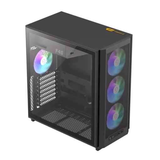 Cod. 356 Case GAMEMAX F46 BK / ATX / 1*USB-C, 2*USB3.0 / frontal Mesh Optimizado P/Flujo de Aire y lat. vidrio templado / admite refri. líquida 360° &amp; VGA 350mm / Módulo I/O intercambiables / Incluye 4*Fans ARGB 120mm