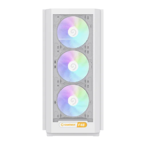 Cod. 357 Case GAMEMAX F46 WH / ATX / 1*USB-C, 2*USB3.0 / frontal Mesh Optimizado P/Flujo de Aire y lat. vidrio templado / admite refri. líquida 360° &amp; VGA 350mm / Módulo I/O intercambiables / Incluye 4*Fans ARGB 120mm