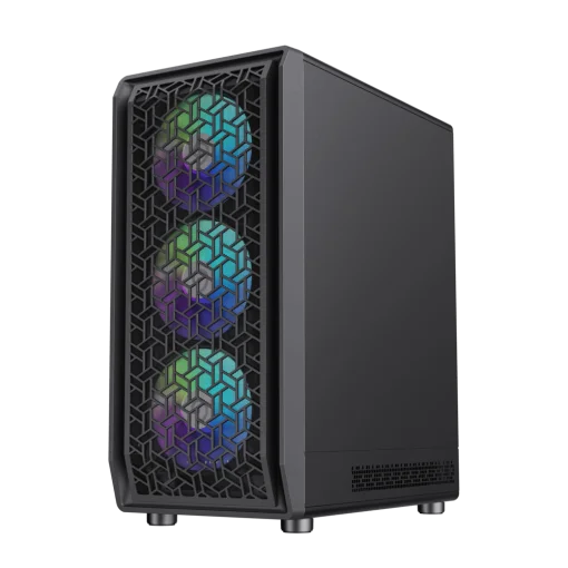 Cod. 323 Case GAMEMAX FORGE AB / lateral vidrio templado y frontal diseño parrilla ABS / 1*USB3.0 + 1*USB2.0 + 1*Tipo-C / Audio HD / Incluye: 6*ventiladores ARGB 120mm