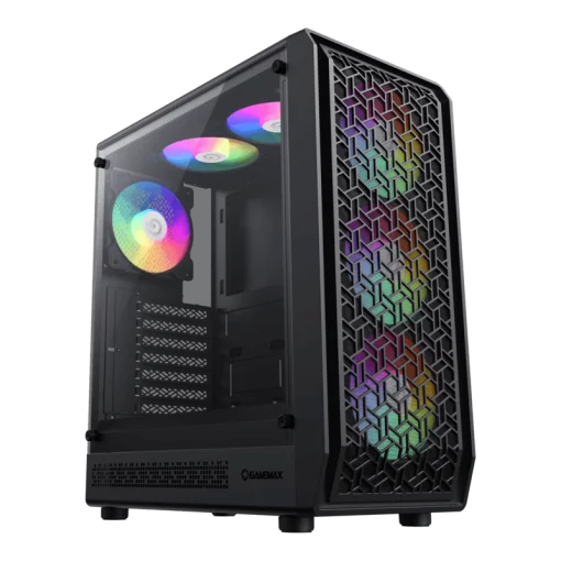 Cod. 323 Case GAMEMAX FORGE AB / lateral vidrio templado y frontal diseño parrilla ABS / 1*USB3.0 + 1*USB2.0 + 1*Tipo-C / Audio HD / Incluye: 6*ventiladores ARGB 120mm