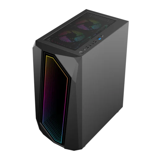 Cod. 321 Case GAMEMAX Time Bandit / frontal Espejo Infinito + Tiras ARGB y Panel lateral Vidrio templado / 1*USB3.0 + 2*USB2.0 / Audio HD / Incluye: 3*ventiladores 12mm. ARGB + Controlador ARGB PWM de 6 puertos
