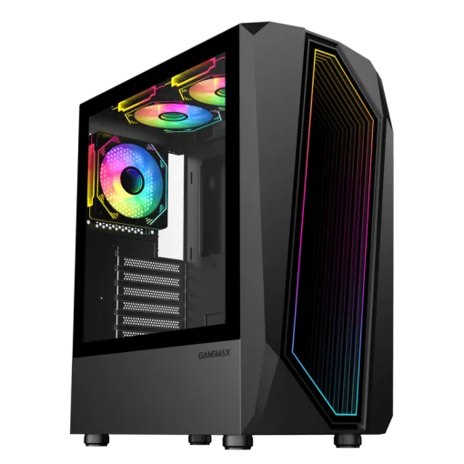 Cod. 321 Case GAMEMAX Time Bandit / frontal Espejo Infinito + Tiras ARGB y Panel lateral Vidrio templado / 1*USB3.0 + 2*USB2.0 / Audio HD / Incluye: 3*ventiladores 12mm. ARGB + Controlador ARGB PWM de 6 puertos