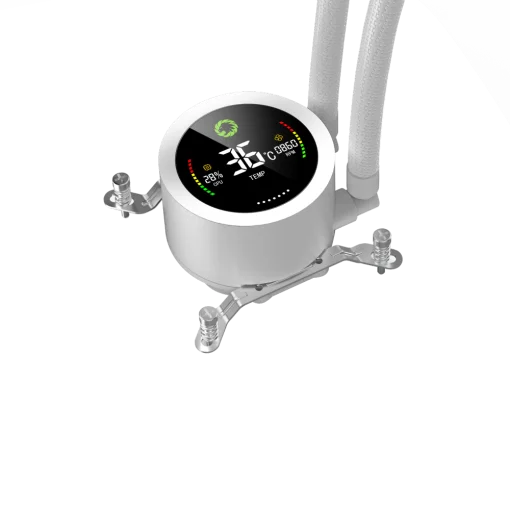 Cod.168 Enfriamiento Líquido GAMEMAX ICEBURG 240 Digital WH / FAN 2*120MM PWM / TDP 245W / Pantalla digital de temperatura / Sincronización ARGB AURA Sync / Compatible Intel LGA1700 y AMD AM5