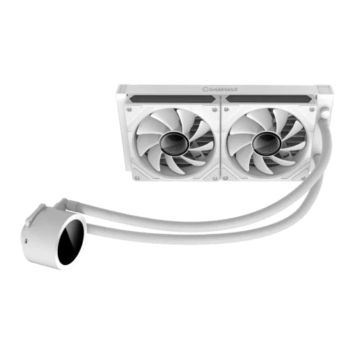 Cod.168 Enfriamiento Líquido GAMEMAX ICEBURG 240 Digital WH / FAN 2*120MM PWM / TDP 245W / Pantalla digital de temperatura / Sincronización ARGB AURA Sync / Compatible Intel LGA1700 y AMD AM5