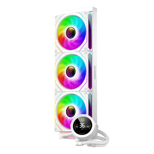 Cod. B:170 Enfriamiento Líquido GAMEMAX ICEBURG 360 Digital WH / FAN 3*120MM PWM / TDP 290W / Pantalla digital de temperatura / Sincronización ARGB AURA Sync / Compatible Intel LGA1700 y AMD AM5
