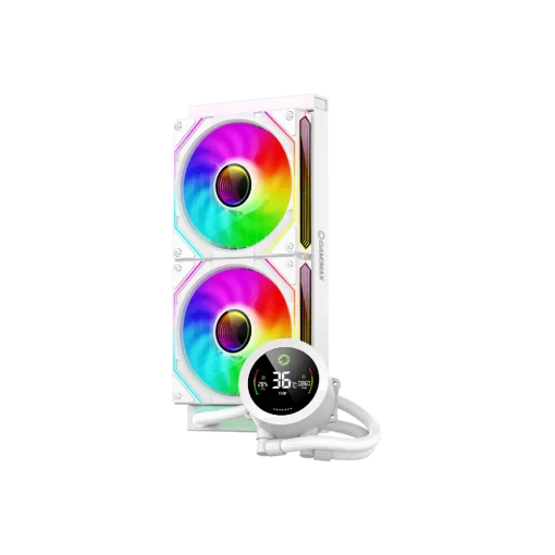 Cod.168 Enfriamiento Líquido GAMEMAX ICEBURG 240 Digital WH / FAN 2*120MM PWM / TDP 245W / Pantalla digital de temperatura / Sincronización ARGB AURA Sync / Compatible Intel LGA1700 y AMD AM5