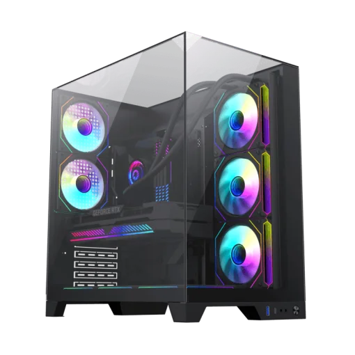 Cod. 309 Case GAMEMAX Infinity Plus Black / ATX / USB3.1/USB-C / Diseño Vista Panorámica 3 lados vidrios templados / cables y tubos ocultos / admite: refri. líquida 360°, VGA 400mm &amp; soporta hasta 8 fans