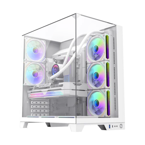Cod 343 Case GAMEMAX Infinity Plus White / ATX / USB3.1/USB-C / Diseño Vista Panorámica 3 lados vidrios templados / cables y tubos ocultos / admite: refri. líquida 360°, VGA 400mm &amp; soporta hasta 8 fans