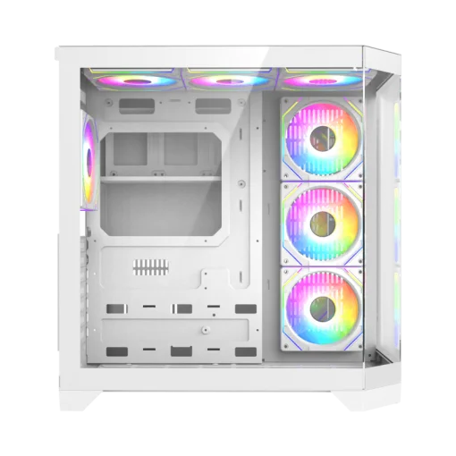Cod. 348 Case GAMEMAX HYPE-A White / ATX / 1*USB3.0, 2*USB2.0 / vidrios templados panorámico 270° / admite tarjetas NVIDIA Serie 4000 &amp; refri. líquida 360° / Incluye 4*Fans 120mm ARGB + Controlador V5.0 ARGB HUB-PWM + CR.