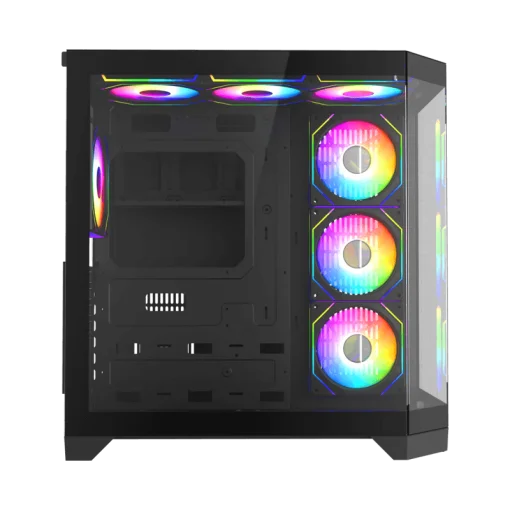 Cod. 311 Case GAMEMAX HYPE-A Black / ATX / 1*USB3.0, 2*USB2.0 / vidrios templados panorámico 270° / admite tarjetas NVIDIA Serie 4000 &amp; refri. líquida 360° / Incluye 4*Fans 120mm ARGB + Controlador V5.0 ARGB HUB-PWM + CR.