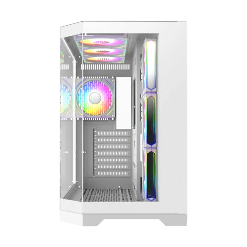 Cod. 348 Case GAMEMAX HYPE-A White / ATX / 1*USB3.0, 2*USB2.0 / vidrios templados panorámico 270° / admite tarjetas NVIDIA Serie 4000 &amp; refri. líquida 360° / Incluye 4*Fans 120mm ARGB + Controlador V5.0 ARGB HUB-PWM + CR.