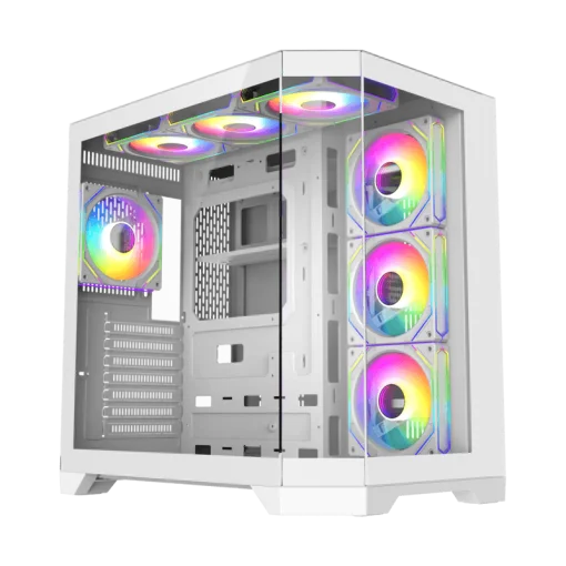 Cod. 348 Case GAMEMAX HYPE-A White / ATX / 1*USB3.0, 2*USB2.0 / vidrios templados panorámico 270° / admite tarjetas NVIDIA Serie 4000 &amp; refri. líquida 360° / Incluye 4*Fans 120mm ARGB + Controlador V5.0 ARGB HUB-PWM + CR.