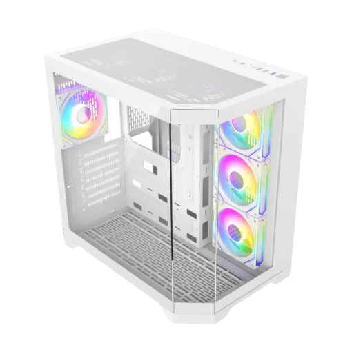 Cod. 348 Case GAMEMAX HYPE-A White / ATX / 1*USB3.0, 2*USB2.0 / vidrios templados panorámico 270° / admite tarjetas NVIDIA Serie 4000 &amp; refri. líquida 360° / Incluye 4*Fans 120mm ARGB + Controlador V5.0 ARGB HUB-PWM + CR.