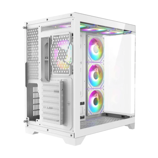 Cod. 348 Case GAMEMAX HYPE-A White / ATX / 1*USB3.0, 2*USB2.0 / vidrios templados panorámico 270° / admite tarjetas NVIDIA Serie 4000 &amp; refri. líquida 360° / Incluye 4*Fans 120mm ARGB + Controlador V5.0 ARGB HUB-PWM + CR.