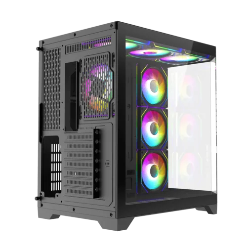 Cod. 311 Case GAMEMAX HYPE-A Black / ATX / 1*USB3.0, 2*USB2.0 / vidrios templados panorámico 270° / admite tarjetas NVIDIA Serie 4000 &amp; refri. líquida 360° / Incluye 4*Fans 120mm ARGB + Controlador V5.0 ARGB HUB-PWM + CR.