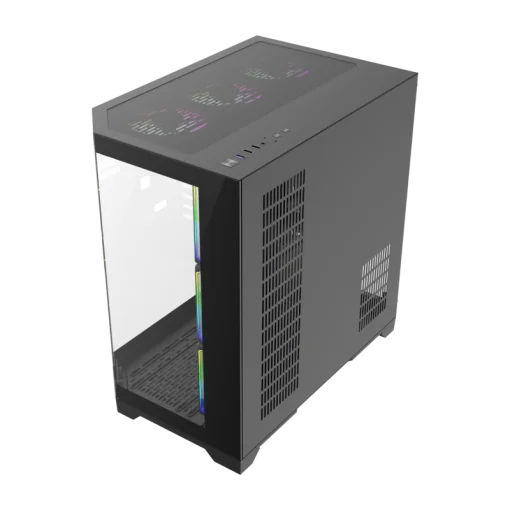 Cod. 311 Case GAMEMAX HYPE-A Black / ATX / 1*USB3.0, 2*USB2.0 / vidrios templados panorámico 270° / admite tarjetas NVIDIA Serie 4000 &amp; refri. líquida 360° / Incluye 4*Fans 120mm ARGB + Controlador V5.0 ARGB HUB-PWM + CR.