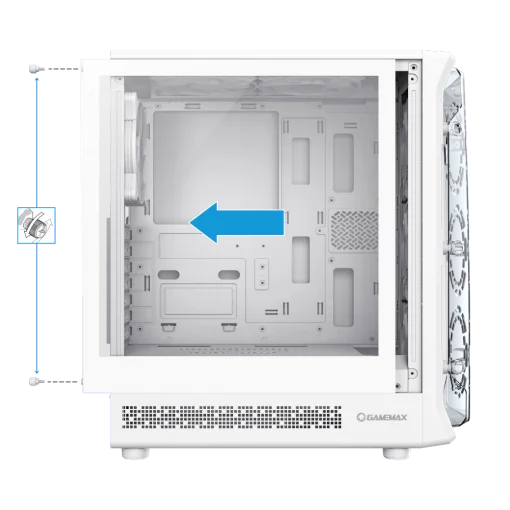 Cod. 355 Case GAMEMAX Starlight 2 AW / ATX / USB-C, USB3.0, USB2.0 / lat. vidrio templado y Fron. Diseño de panel acrílico transparente / Bloqueo interruptor de niños / admite refri. líquida 360° &amp; VGA 330mm / Incluye 6*Fans ARGB 120mm