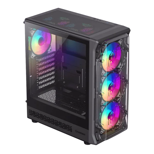 Cod. 354 Case GAMEMAX Starlight 2 AB / ATX / USB-C, USB3.0, USB2.0 / lat. vidrio templado y Fron. Diseño de panel acrílico transparente / Bloqueo interruptor de niños / admite refri. líquida 360° &amp; VGA 330mm / Incluye 6*Fans ARGB 120mm