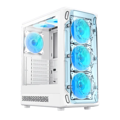 Cod. 355 Case GAMEMAX Starlight 2 AW / ATX / USB-C, USB3.0, USB2.0 / lat. vidrio templado y Fron. Diseño de panel acrílico transparente / Bloqueo interruptor de niños / admite refri. líquida 360° &amp; VGA 330mm / Incluye 6*Fans ARGB 120mm