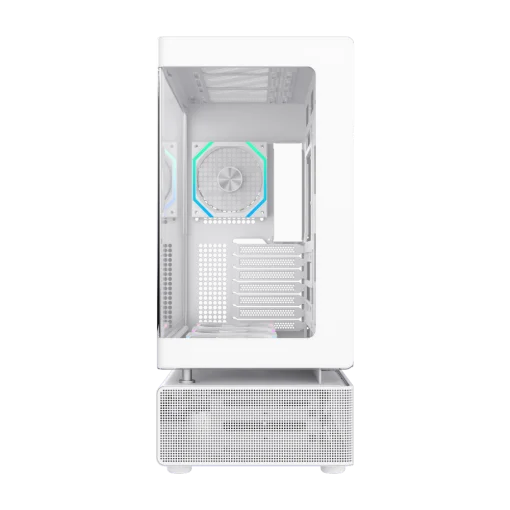 Cod. 319 Case GAMEMAX N80 WH / vidrio Curvo templado panorámico / Diseño modular desmontable: / 1*USB3.0 + 1*Tipo-C Gen2 / audio HD / Montaje vertical de tarjeta GPU / Refrigeración integral: cobertura de 270: 6*ventiladores 12mm. ARGB + HUB Fan PWM ARGB