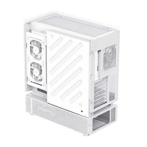 Cod. 319 Case GAMEMAX N80 WH / vidrio Curvo templado panorámico / Diseño modular desmontable: / 1*USB3.0 + 1*Tipo-C Gen2 / audio HD / Montaje vertical de tarjeta GPU / Refrigeración integral: cobertura de 270: 6*ventiladores 12mm. ARGB + HUB Fan PWM ARGB