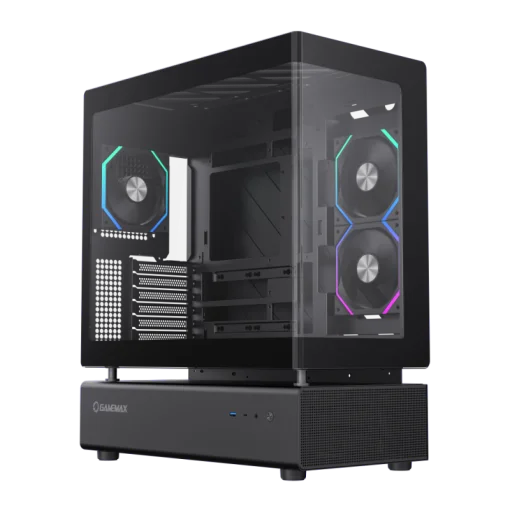 Cod. 318 Case GAMEMAX N80 BK / vidrio Curvo templado panorámico / Diseño modular desmontable: / 1*USB3.0 + 1*Tipo-C Gen2 / audio HD / Montaje vertical de tarjeta GPU / Refrigeración integral: cobertura de 270: 6*ventiladores 12mm. ARGB + HUB Fan PWM ARGB